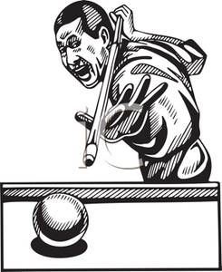 Pool Player Lining Up A Trick Shot   Royalty Free Clipart Picture
