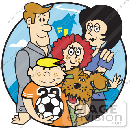 Royalty Free Cartoon Clip Art Of A Happy Family Of Four With A Dog And