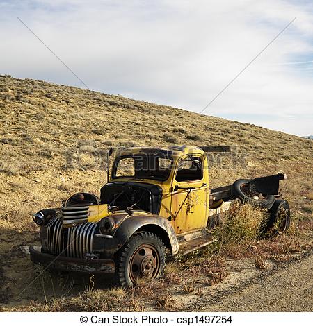Stock Photo Of Junk Pickup Truck   Old Yellow Dilapidated Pickup Truck