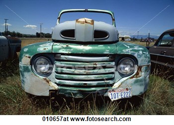Stock Photo   Old Abandoned Truck Sitting In A Salvage Yard Montana    