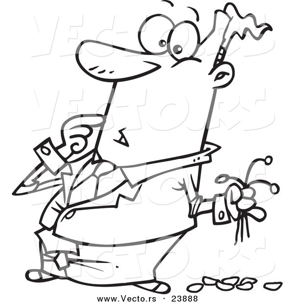    Cartoon Man Striking Out With Dead Flowers   Coloring Page Outline