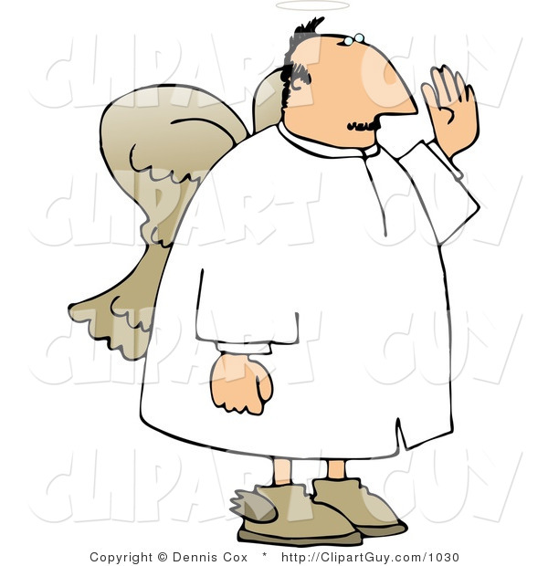 Clip Art Of A Male Angel In A White Robe Swearing To God Or Giving An