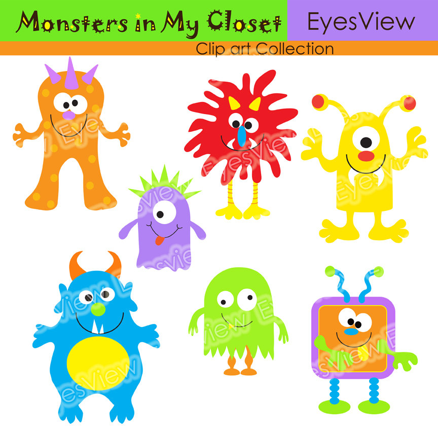 Clipart Monsters In My Closet Digital  Clip Art  Instant Download    