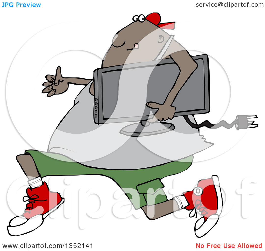 Clipart Of A Cartoon Chubby Black Juvenile Deliquent Man Looting And