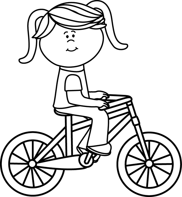 Girl Riding A Bicycle Clip Art   Black   White Girl Riding A Bicycle