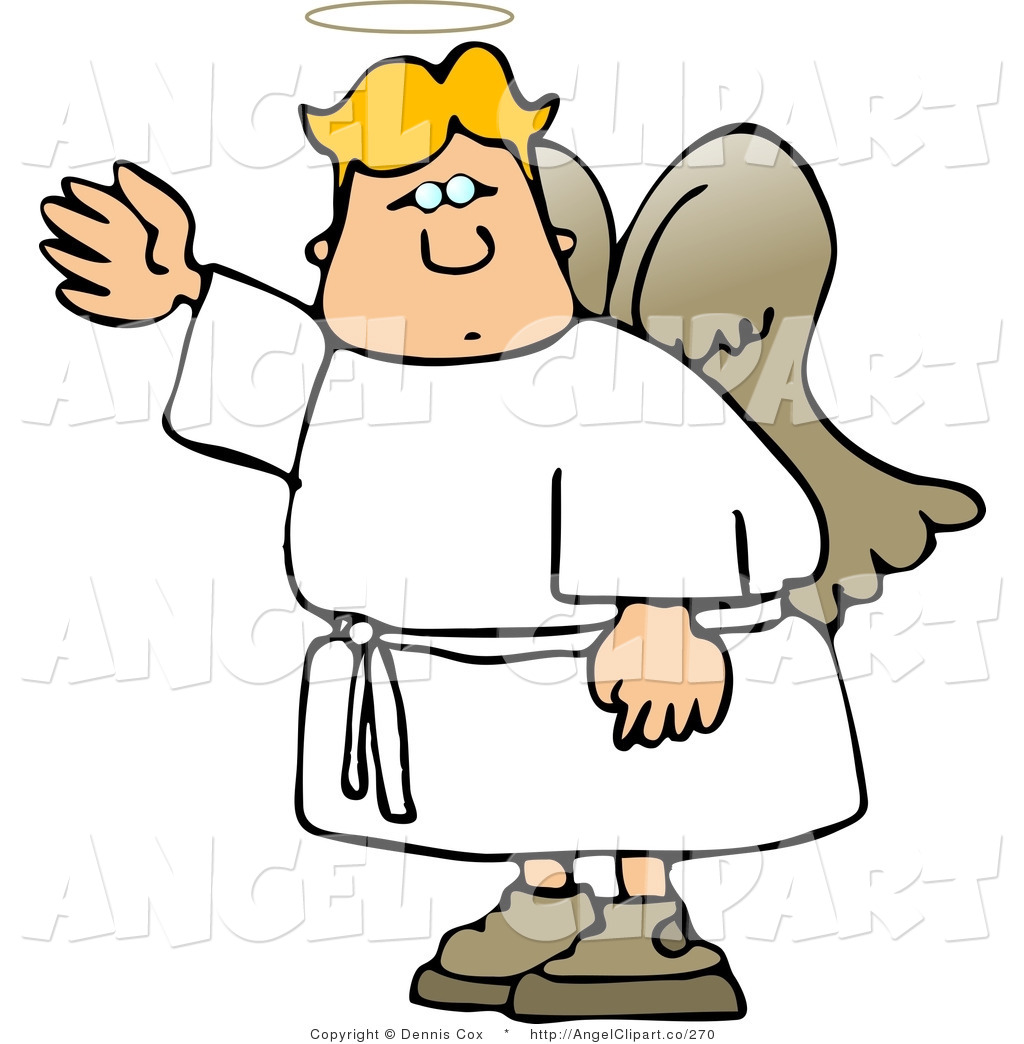 Larger Preview  Clip Art Of A Blond Male Angel Waving His Hand In The