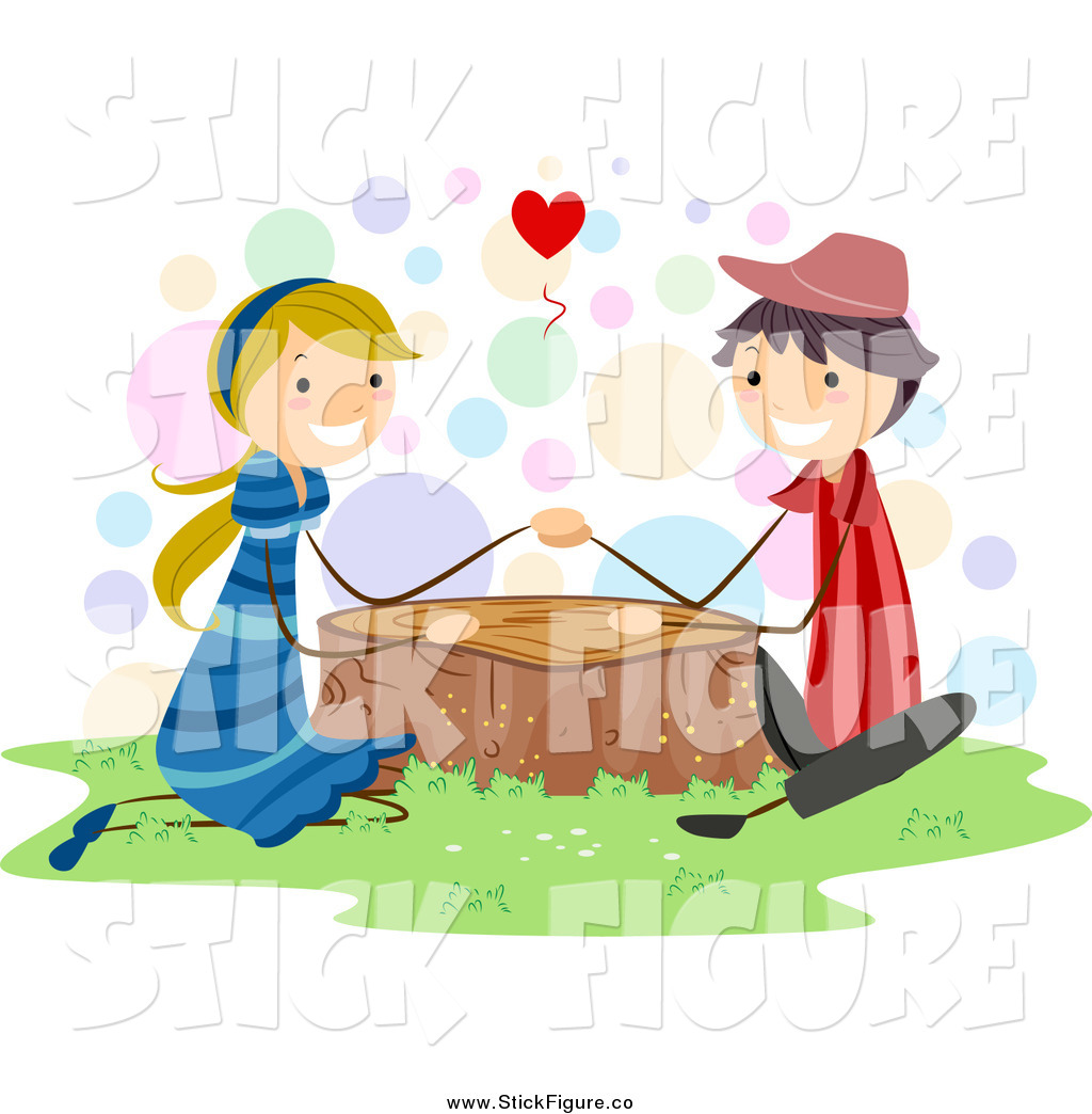 Larger Preview  Clip Art Of A Stick Couple Holding Hands And Sitting    
