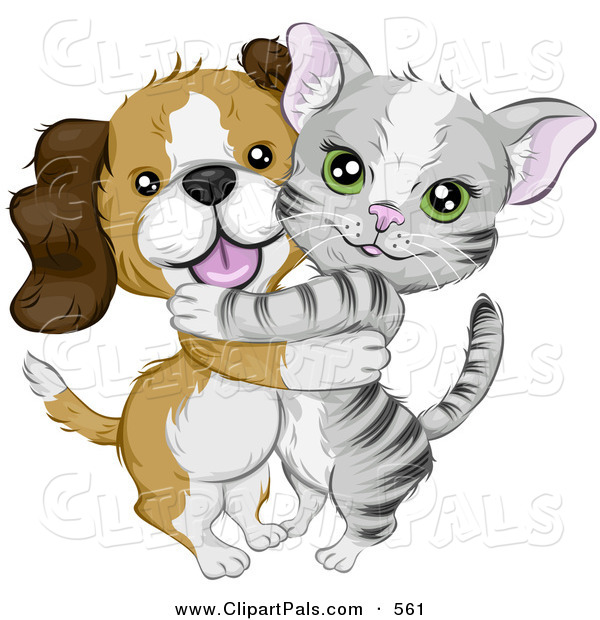 Pal Clipart Of A Cute Beagle Puppy Hugging A Little Gray Kitten By Bnp    