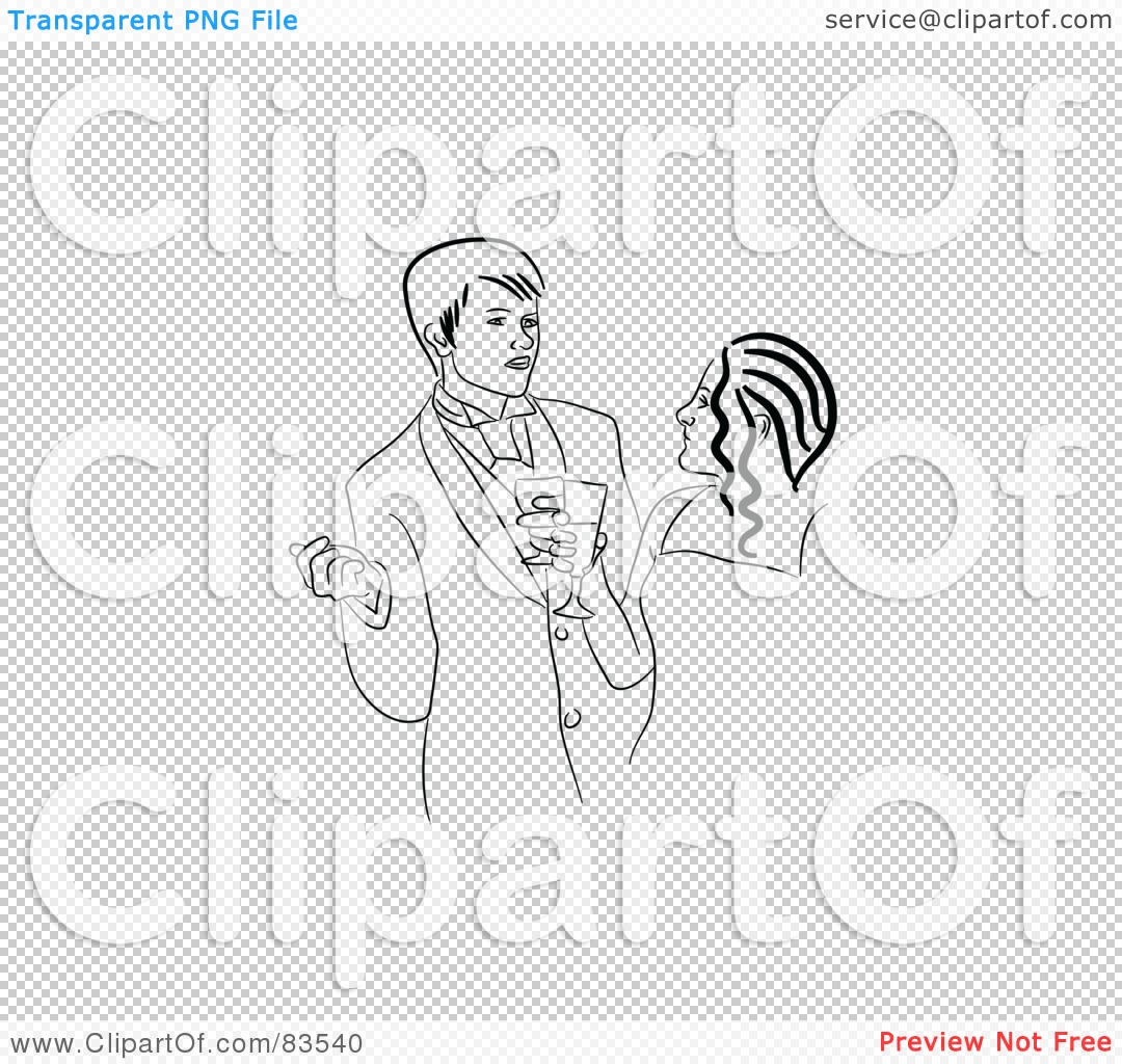 Rf  Clipart Illustration Of A Black And White Line Drawn Prom Couple