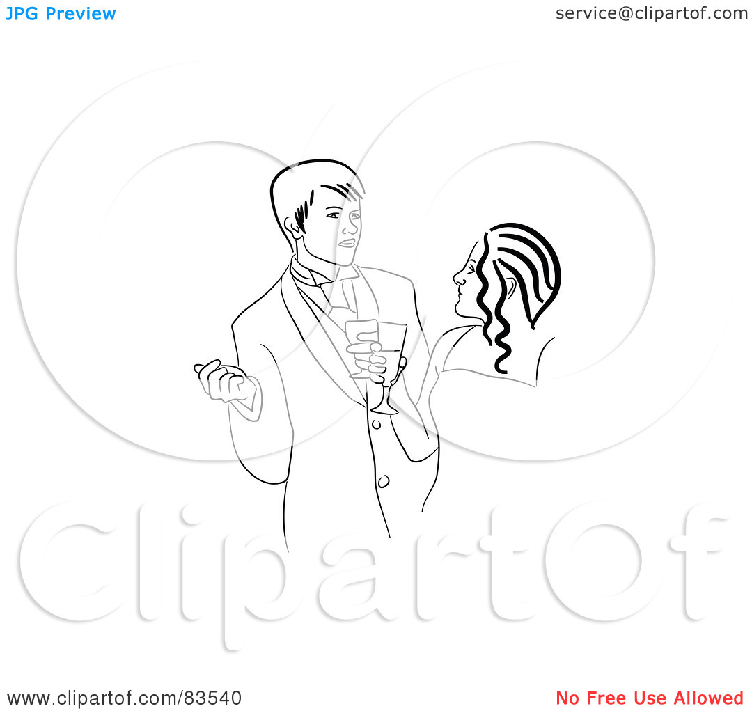 Rf  Clipart Illustration Of A Black And White Line Drawn Prom Couple
