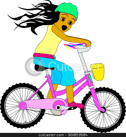 Riding A Bike Stock Vector Clipart A Little Excited Girl On A Bicycle