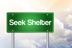 Seek Shelter Green Road Sign Royalty Free Stock Photos