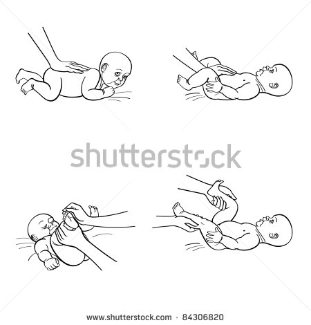 Baby Massage Little Child Health Care Illustration Black White   Stock