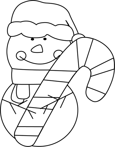 Black And White Christmas Snowman With Candy Cane Clip Art   Black