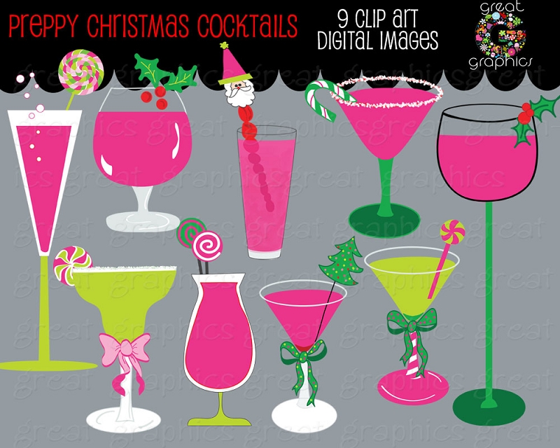 Christmas Cocktail Clip Art Printable Preppy Christmas Cocktail Clip