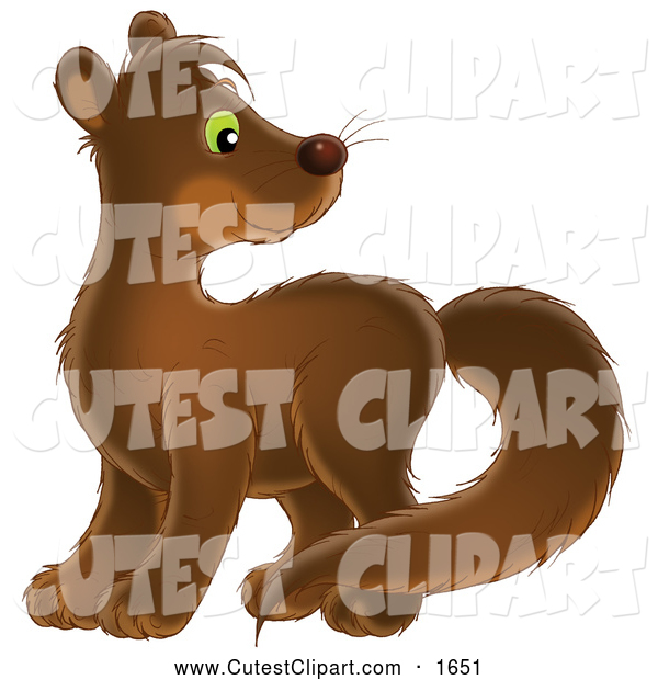 Clip Art Of A Cute Brown Mink With Green Eyes Looking Back Over Its