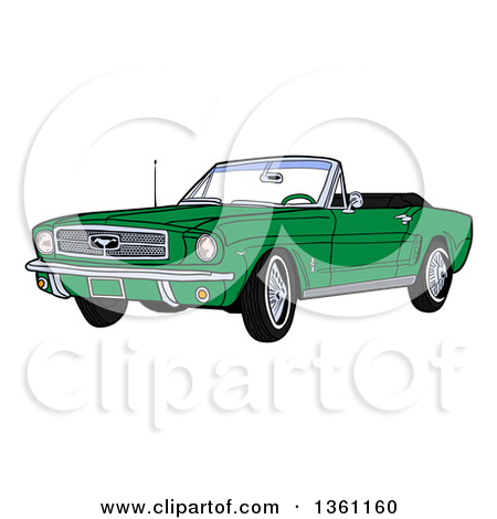 Clipart Of A Cartoon Green Convertible 64 Ford Mustang Muscle Car