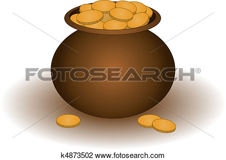 Clipart Of Clay Pot With Gold K4873502   Search Clip Art Illustration
