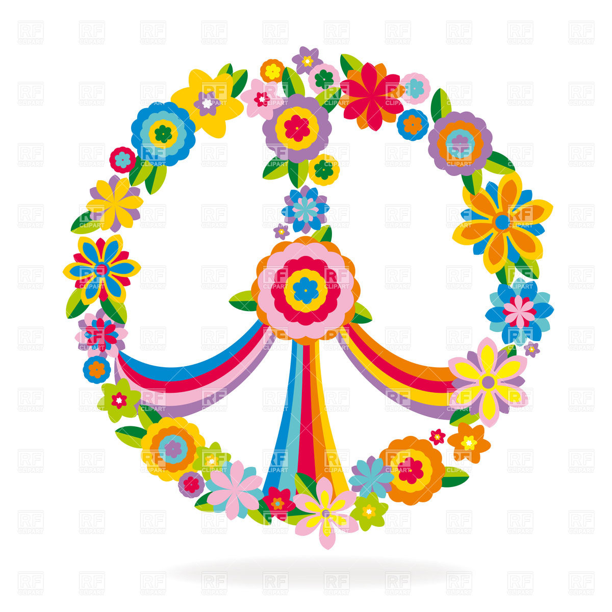 Heart Shaped Peace Symbol Made Of Flowers And Rainbow 38294 Signs    