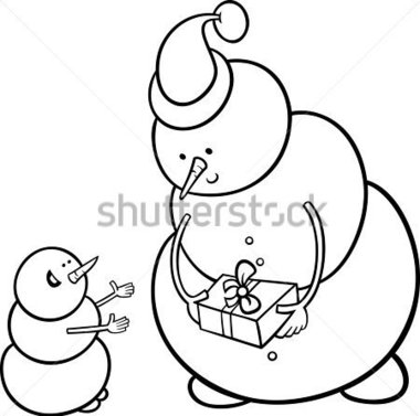 Holidays   Black And White Cartoon Vector Illustration Of Snowman