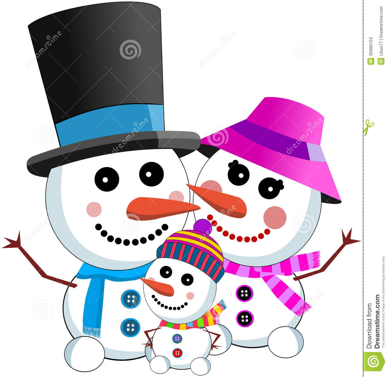 Illustration Featuring A Happy Snowman Family Wearing Scarf Top Hat