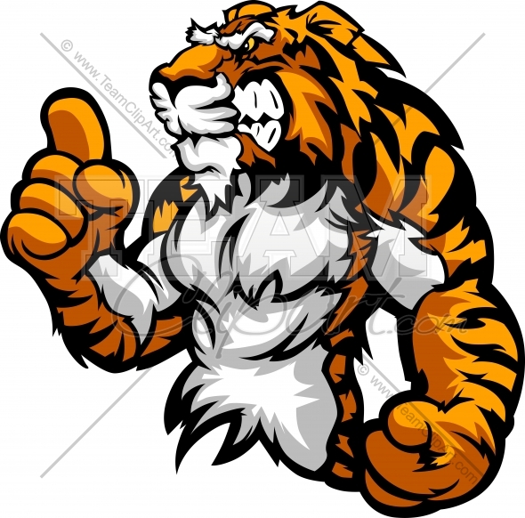Mascot Clipart 1281 Tiger Mascot Holding Up Victory Finger Clipart    
