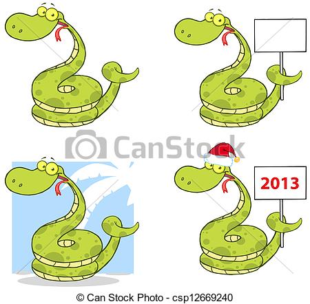 Vector   Snake Mascot Characters Collection   Stock Illustration