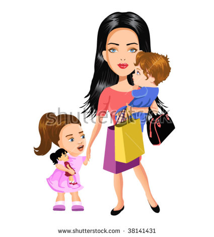 Busy Mom Clipart Busy Mother With Children