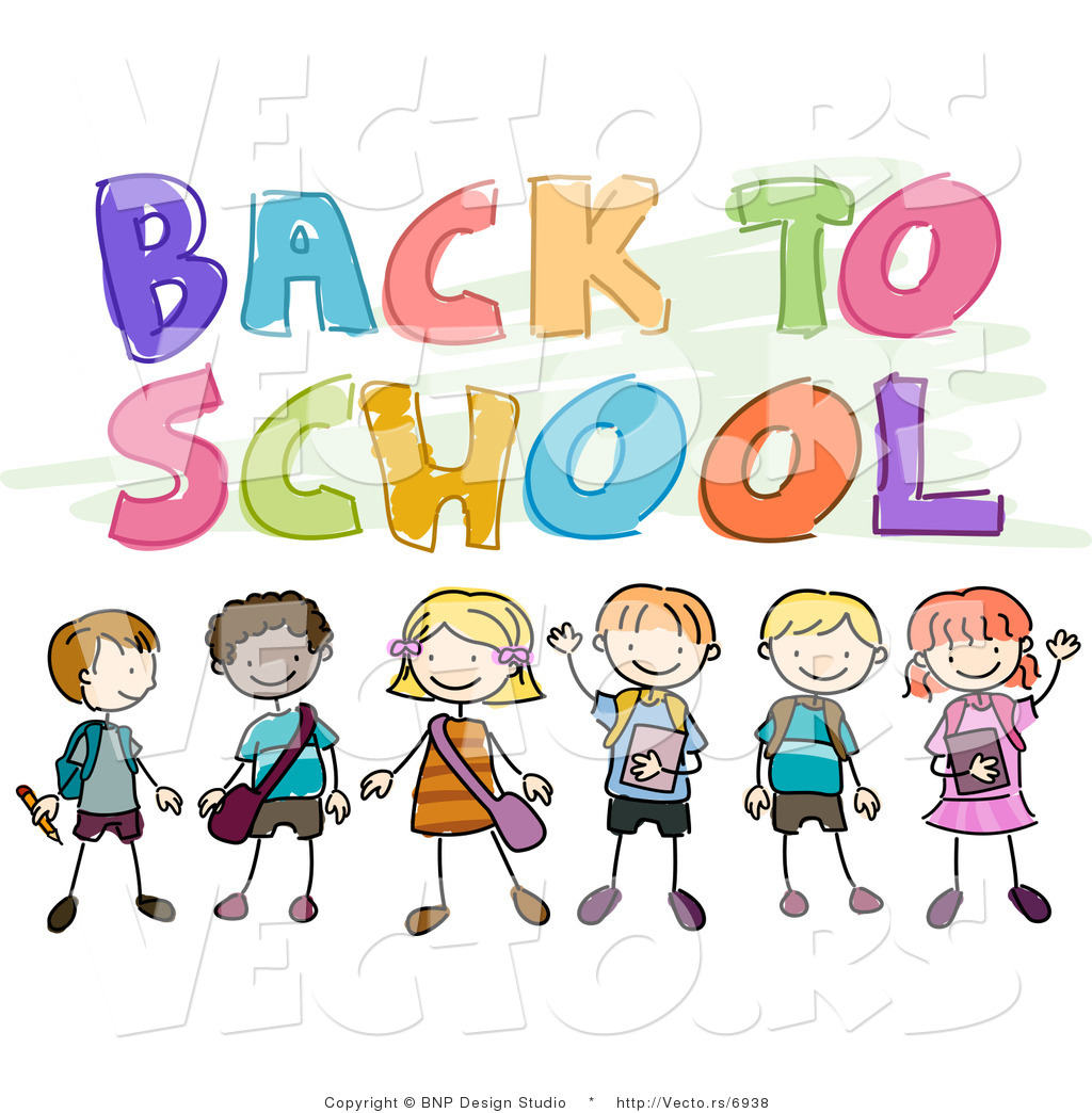 Cartoon Vector Of Back To School Text Above Happy Children Smiling And