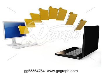 Clip Art   3d Laptop And Computer Data Transfer Wireless Isolated On