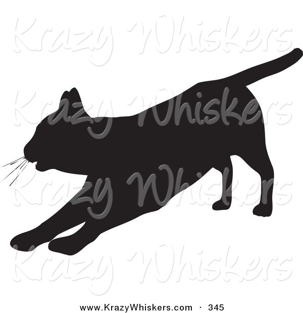 Critter Clipart Of A Lazy House Cat Silhouetted In Black Stretching    