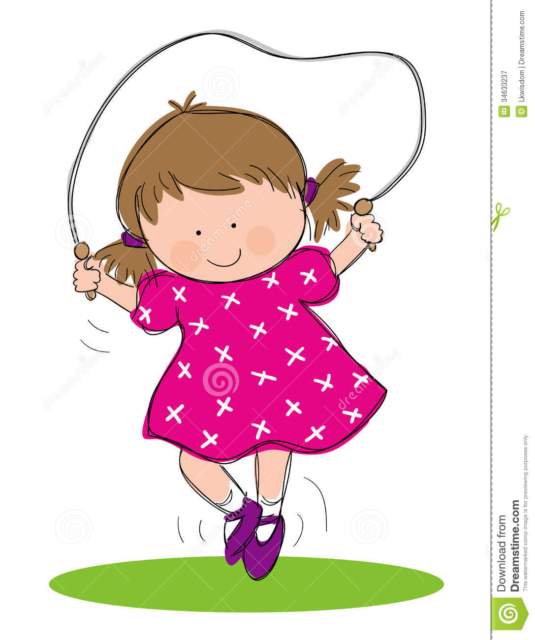 Hand Drawn Picture Of Little Girl Skipping Illustrated In A Loose