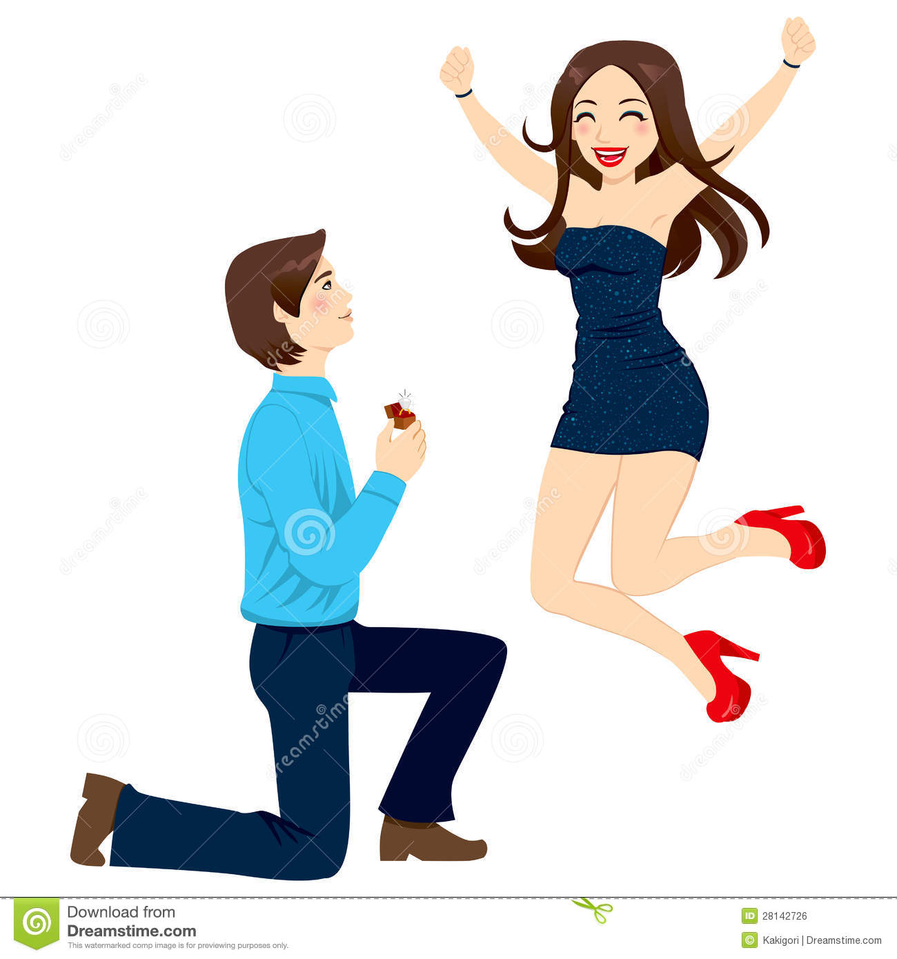 Handsome Man Proposing Marriage To Beautiful Woman Jumping Happy In