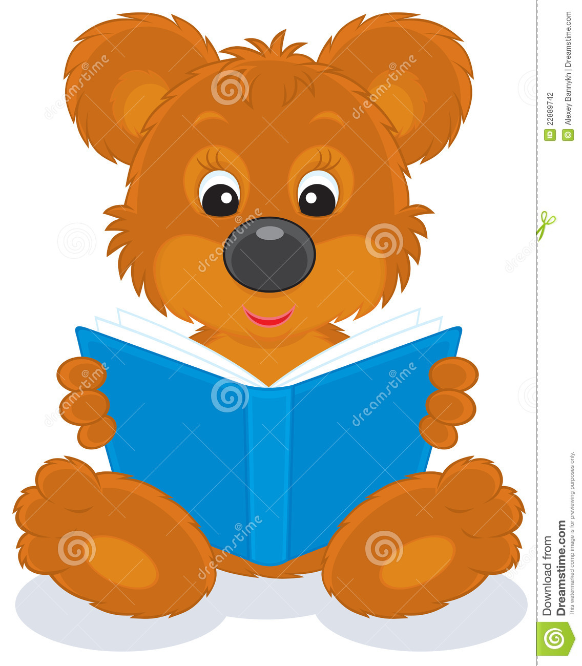 Vector Clip Art Illustration Of A Brown Bear Cub Reading A Blue Book