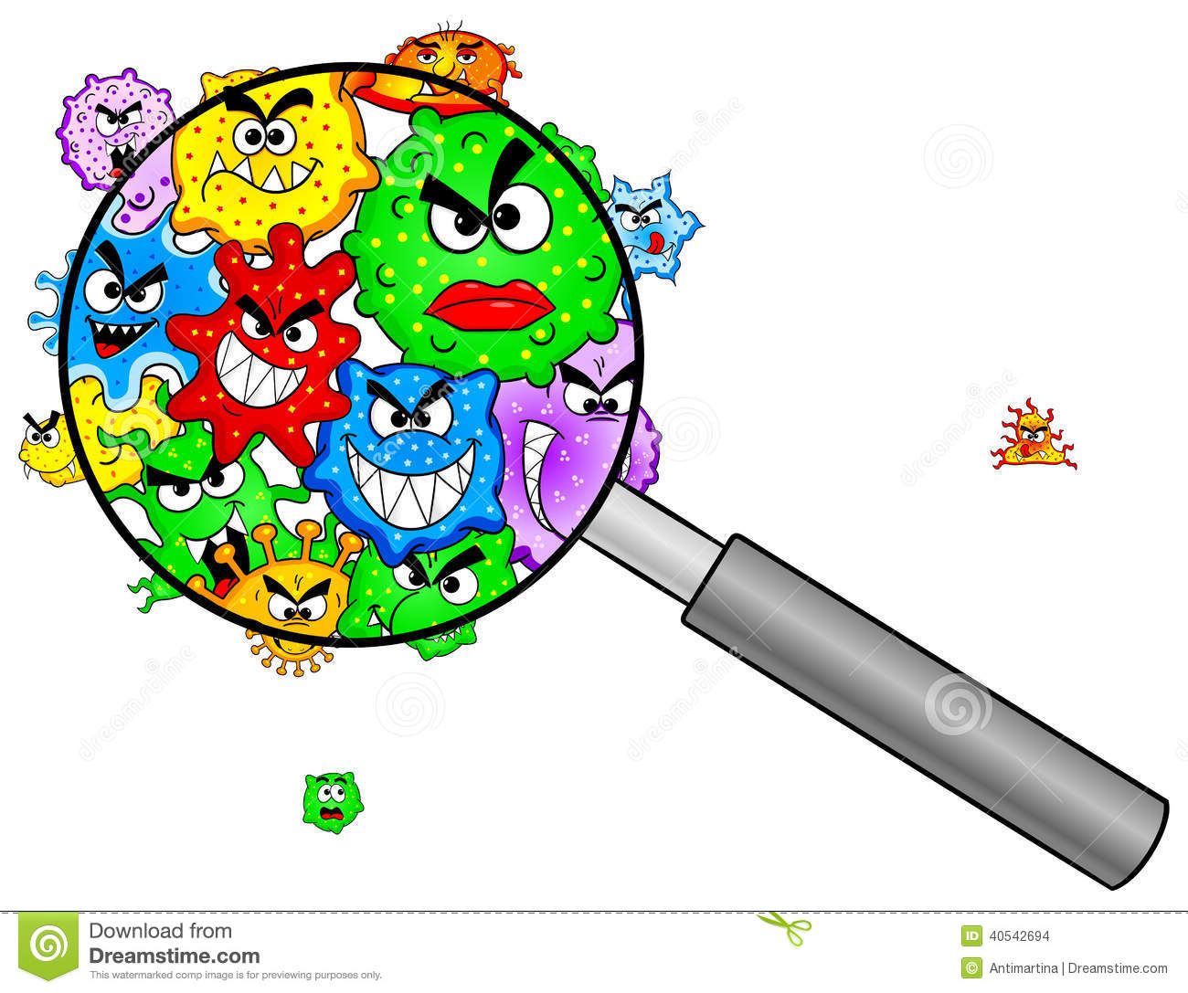 Vector Illustration Of Bacteria Under A Magnifying Glass