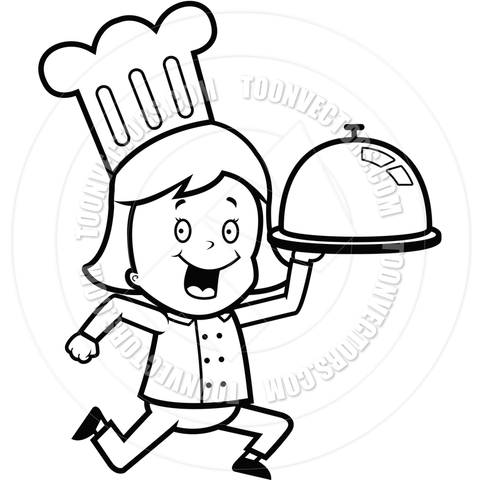 Chef Delivery  Black And White Line Art  By Cory Thoman   Toon Vectors    