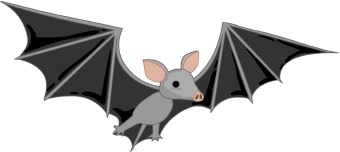 Clip Art Of A Black And Grey Bat With Large Ears Flying