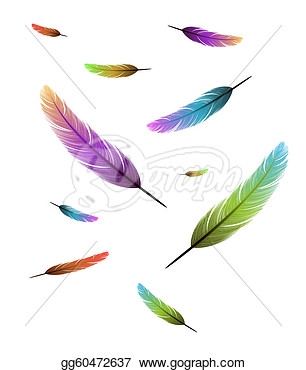 Clip Art Vector   Illustration Of Different Colored Feathers Falling