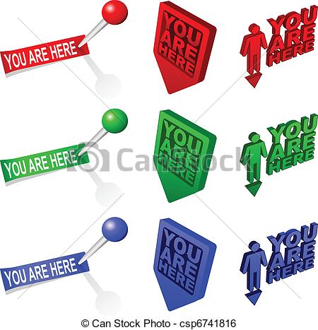 Clip Art Vector Of 3d You Are Here Map Markers   Three Different 3d