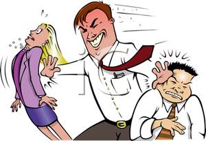 Clipart Image  A Mean Boss Pushing Around His Employees