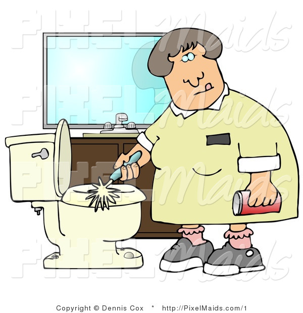 Clipart Of Maid Cleaning Toilet With Scrub Brush And Comet By Djart    