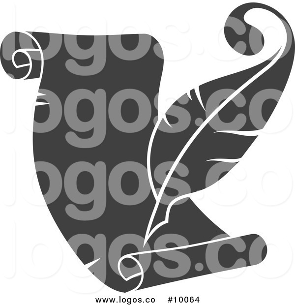     Free Vector Of A Grayscale Quill Pen And Scroll Writing Logo
