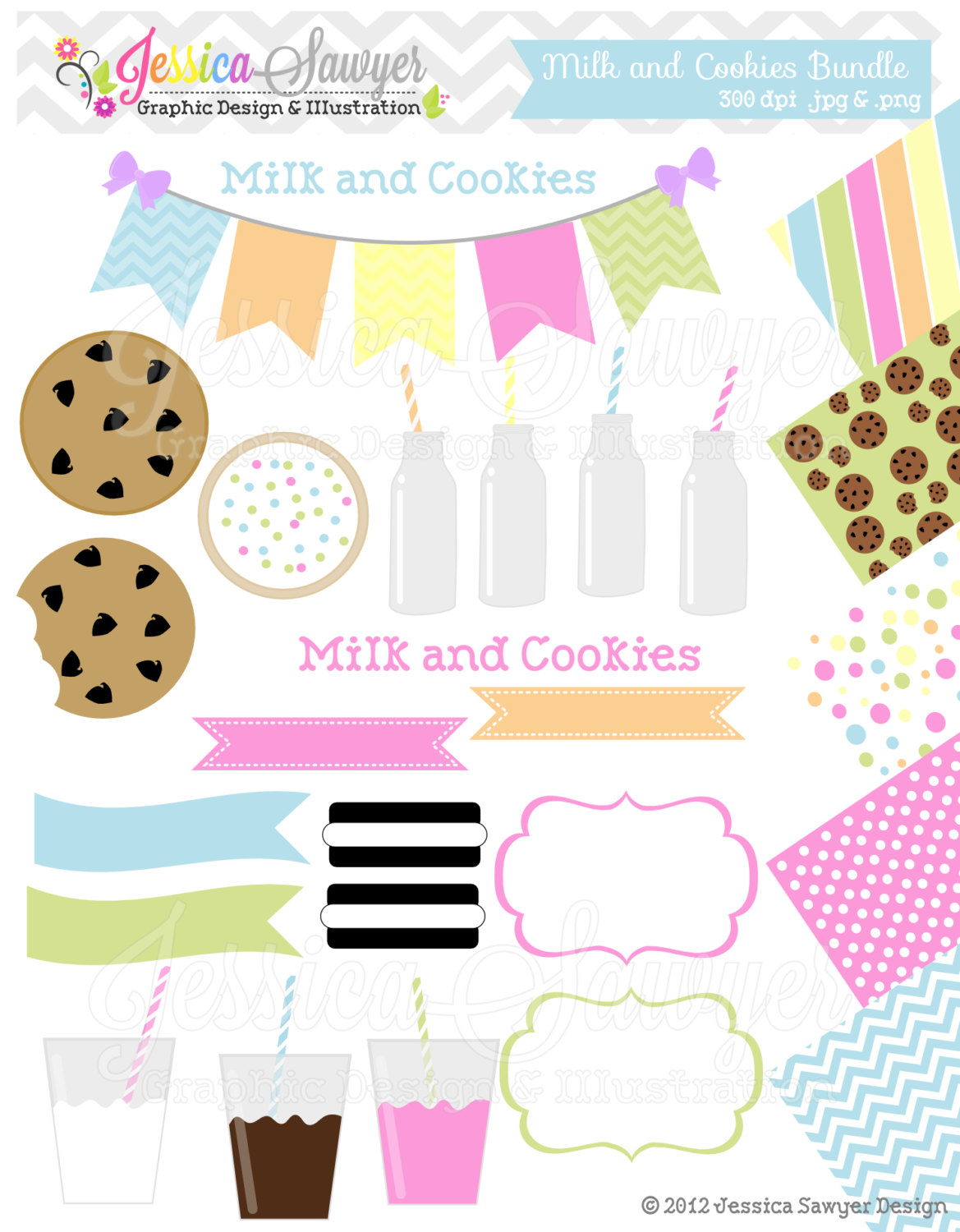 Instant Download Milk And Cookie Clipart By Jessicasawyerdesign