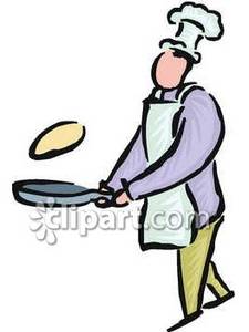 Male Chef Flipping A Pancake Royalty Free Clipart Picture