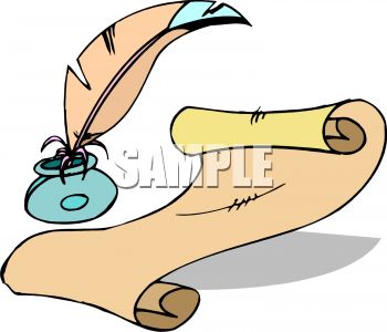 Quill Pen And Scroll Of Paper   Royalty Free Clipart Picture