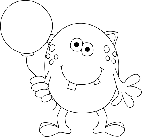 Black And White Monster Holding A Balloon Clip Art   Black And White