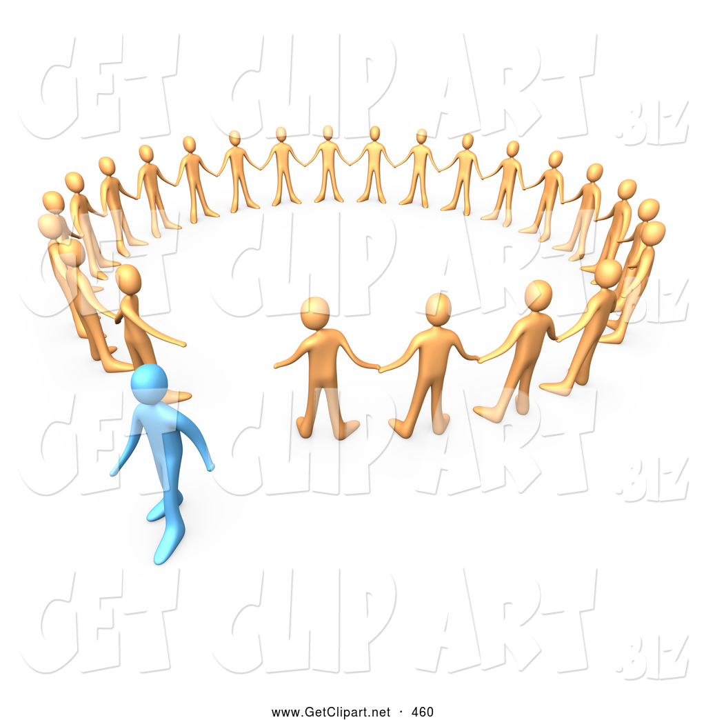 Blue Person Walking Away From A Symmetrical Circle Of Orange People