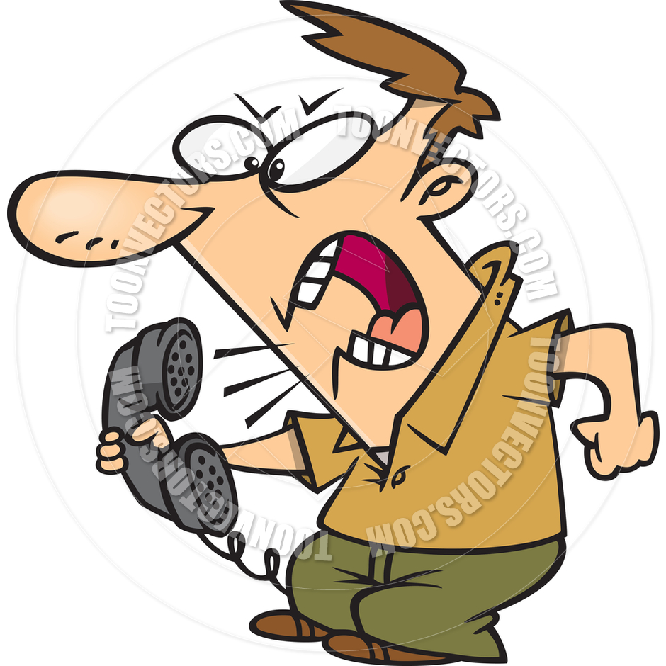 Cartoon Angry Man On Telephone By Ron Leishman   Toon Vectors Eps    