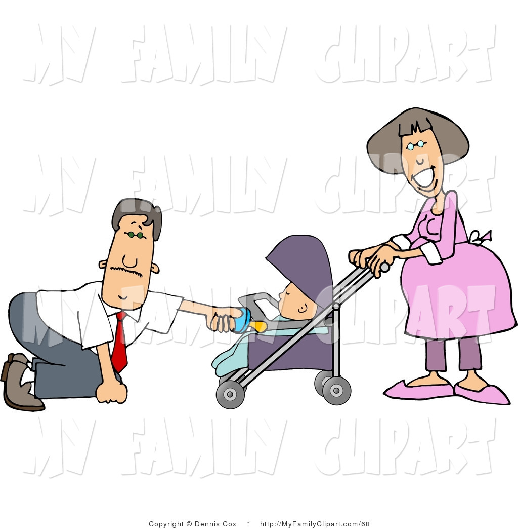 Clip Art Of A Businessman With A Pregnant Wife And Baby In A Stroller