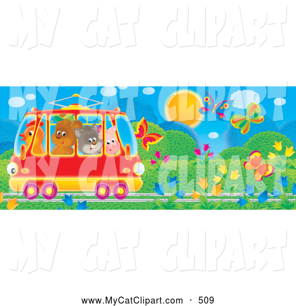 Clip Art Of A Cute Colorful Crowded Tram Car With A Chicken Bear Cat    